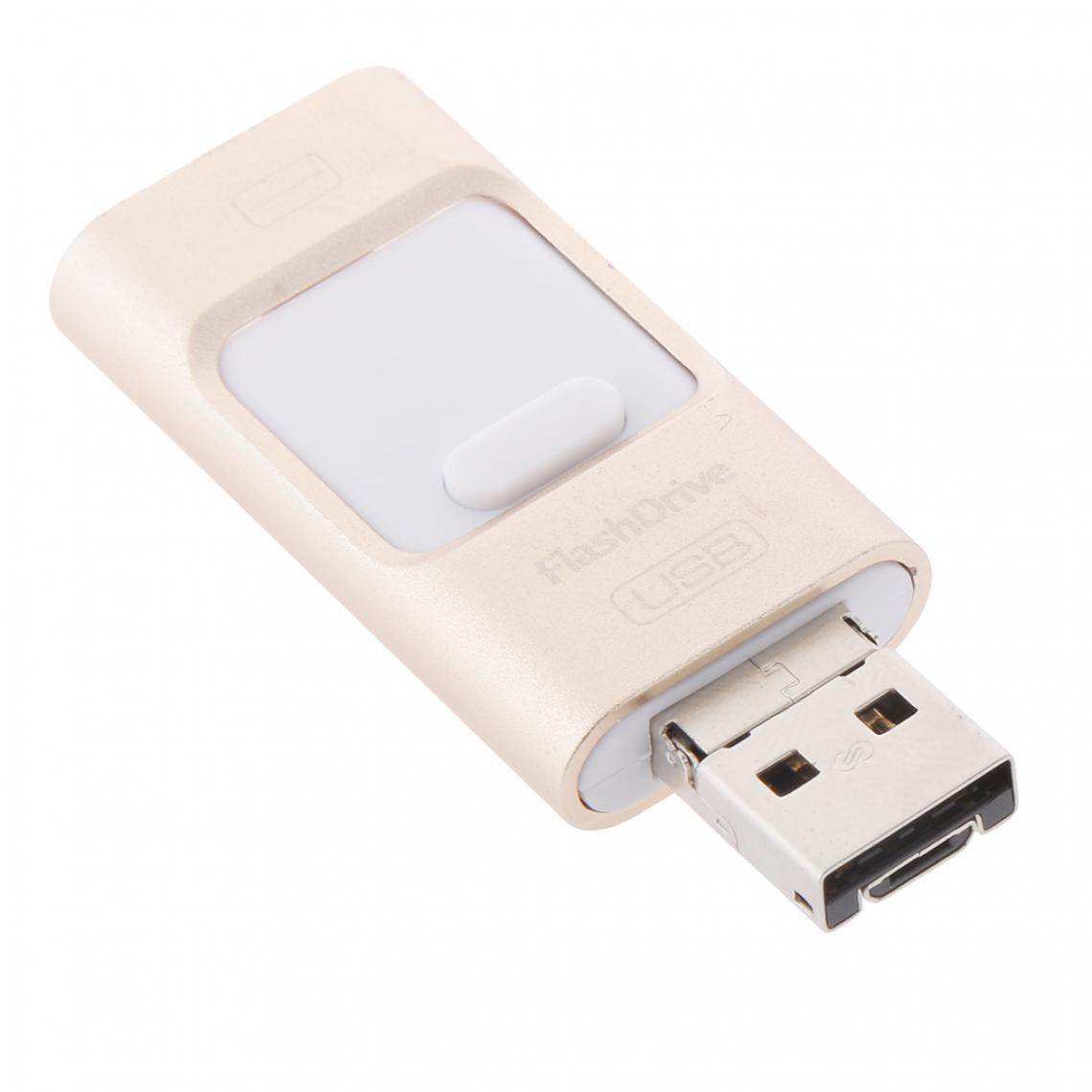 marque generique - 64 Go USB 3 En 1 Stylo Disque U Lecteur Flash Pour IPhone 5 / Mac / Android / PC Or - Clés USB