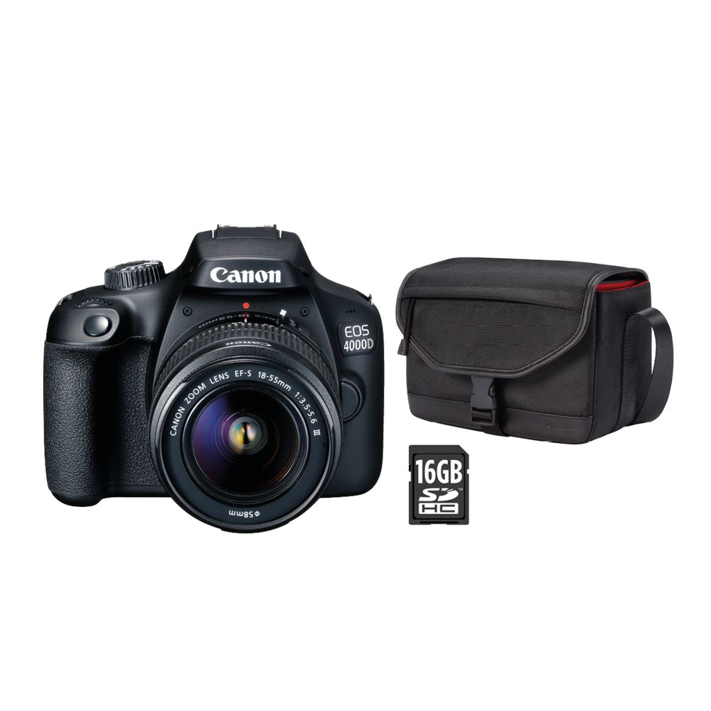 Canon - Réflex EOS 4000D + Objectif EF-S 18-55mm III + Sac + Carte SD - Noir - Reflex Grand Public