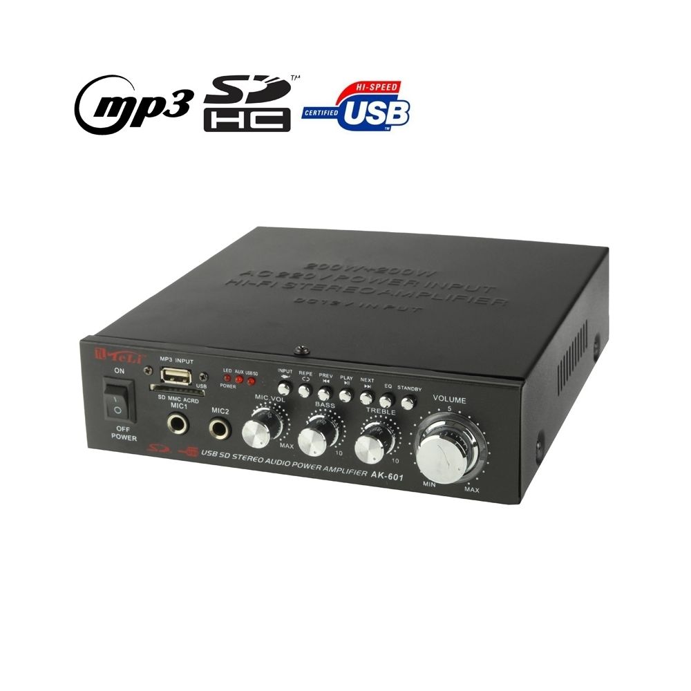 Wewoo - Ampli noir Amplificateur de Puissance Karaoké Audio Stéréo avec Télécommande, Support Carte SD / Disque Flash USB - Ampli