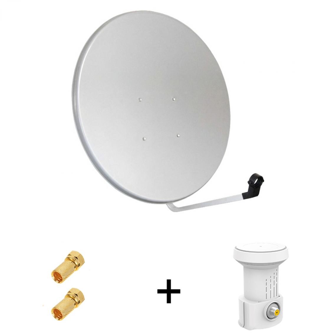 Optex - Pack Antenne Parabole Acier 100 cm Gris Clair MEGASAT + LNB SINGLE Full HD 4K 1080p Gain 70DB Bruit 0.1 dB + 2 Connecteurs fiche F - Antennes extérieures