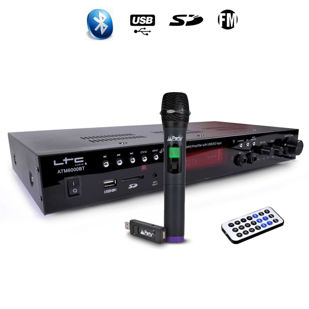 Ltc Audio - Amplificateur LTC ATM6000BT stéréo HIFI Karaoké 100W USB/SD/MP3/Bluetooth avec Microphone à main UHF sans fil - Ampli