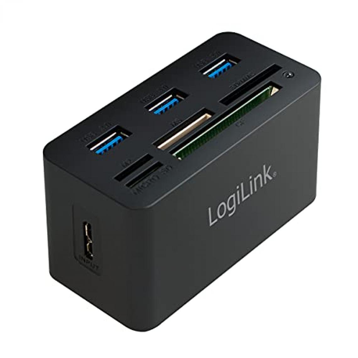 Logilink - Hub USB 3.0 3 ports avec lecteur de cartes (Noir) - Hub