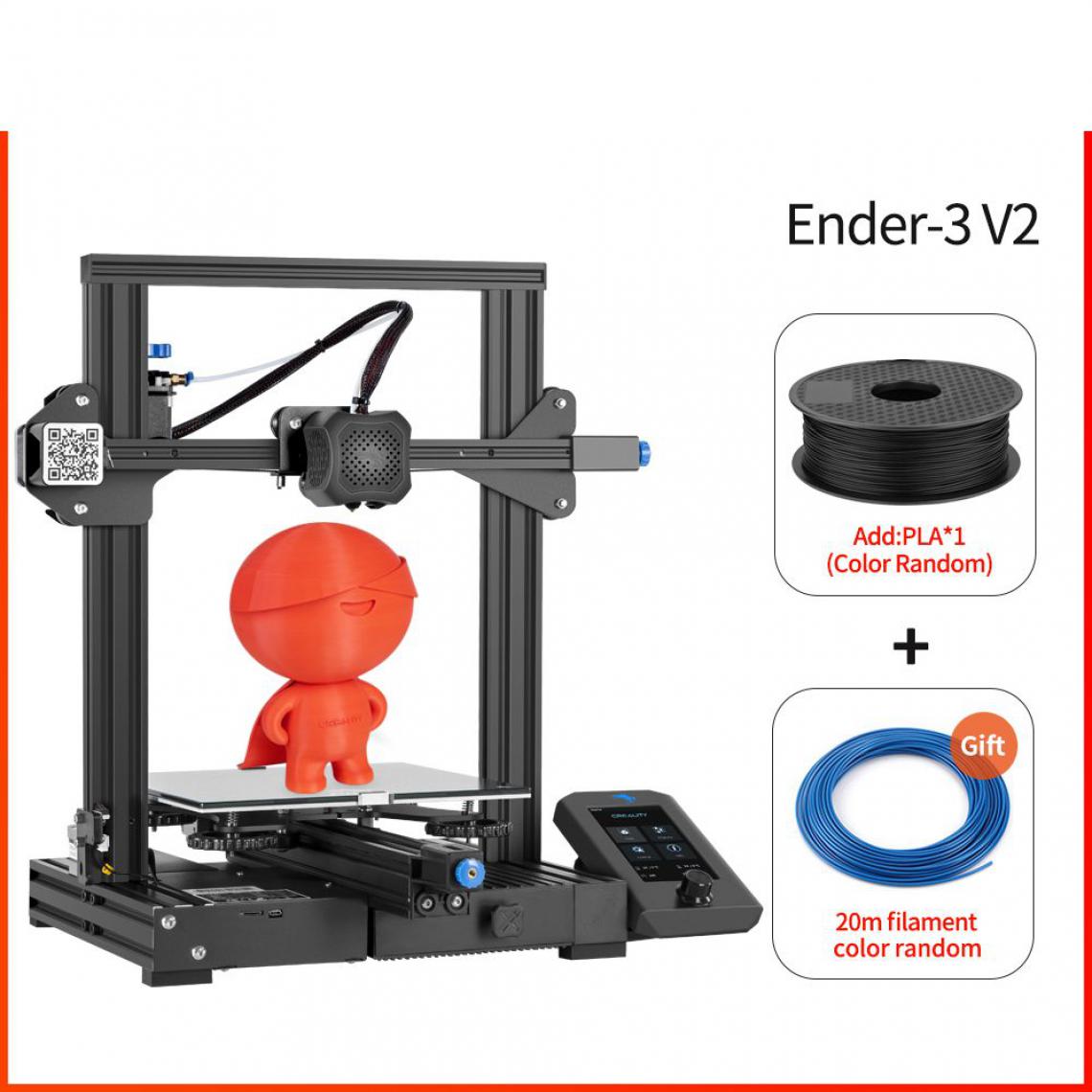 Generic -  imprimante 3D CREALITY 3D Ender-3 V2 – avec à 1 tête d'impression  PLA,  ABS , TP ,  écran Lcd couleur 4.3 pouces et  1 Filament   47.5 * 47 * 62 cm - Noir  - Imprimante 3D
