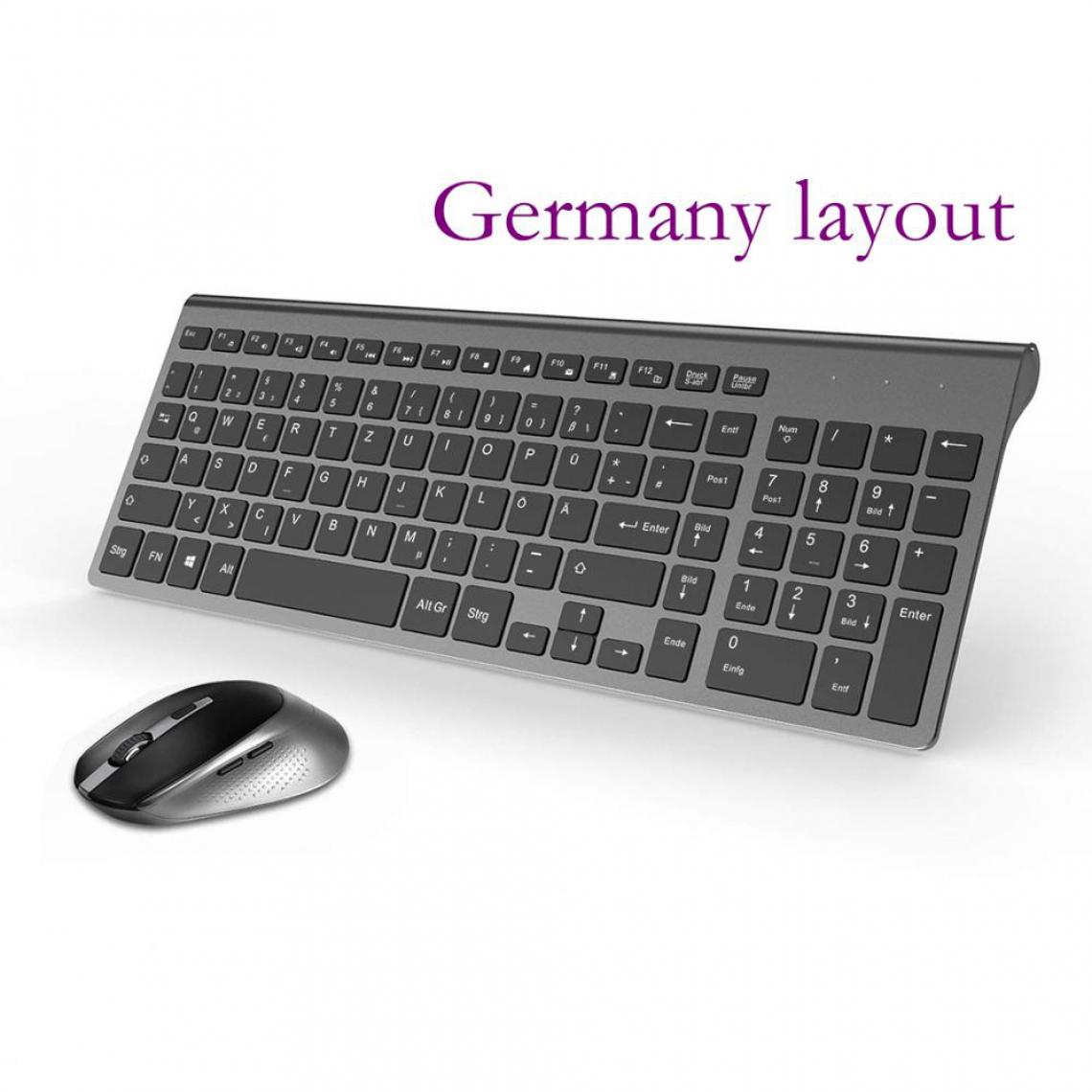 Generic - Clavier et souris sans fil , portable ultra-mince 2,4 GHz,  2400 DPI ,  en version allemand  , compatibles avec le système Mac et Window 4.3 * 36.8 cm - Noir   - Clavier