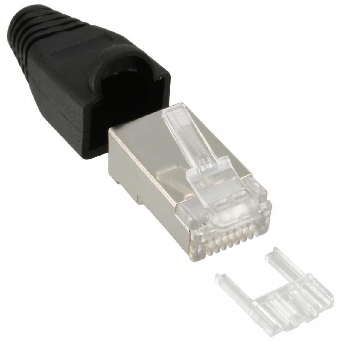 Inline - Connecteur à sertir InLine® RJ45 8P8C blindé avec filetage + protection anti-pliage noir 100 pcs. - Visserie PC