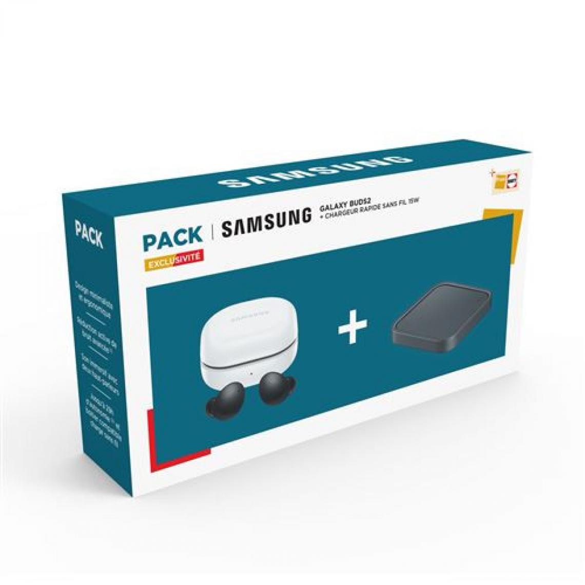 Samsung - Pack Ecouteurs sans fil Samsung Galaxy Buds2 avec réducteur de bruit Bluetooth Gris graphite + Chargeursans fil rapide 15 Watt - Ecouteurs intra-auriculaires