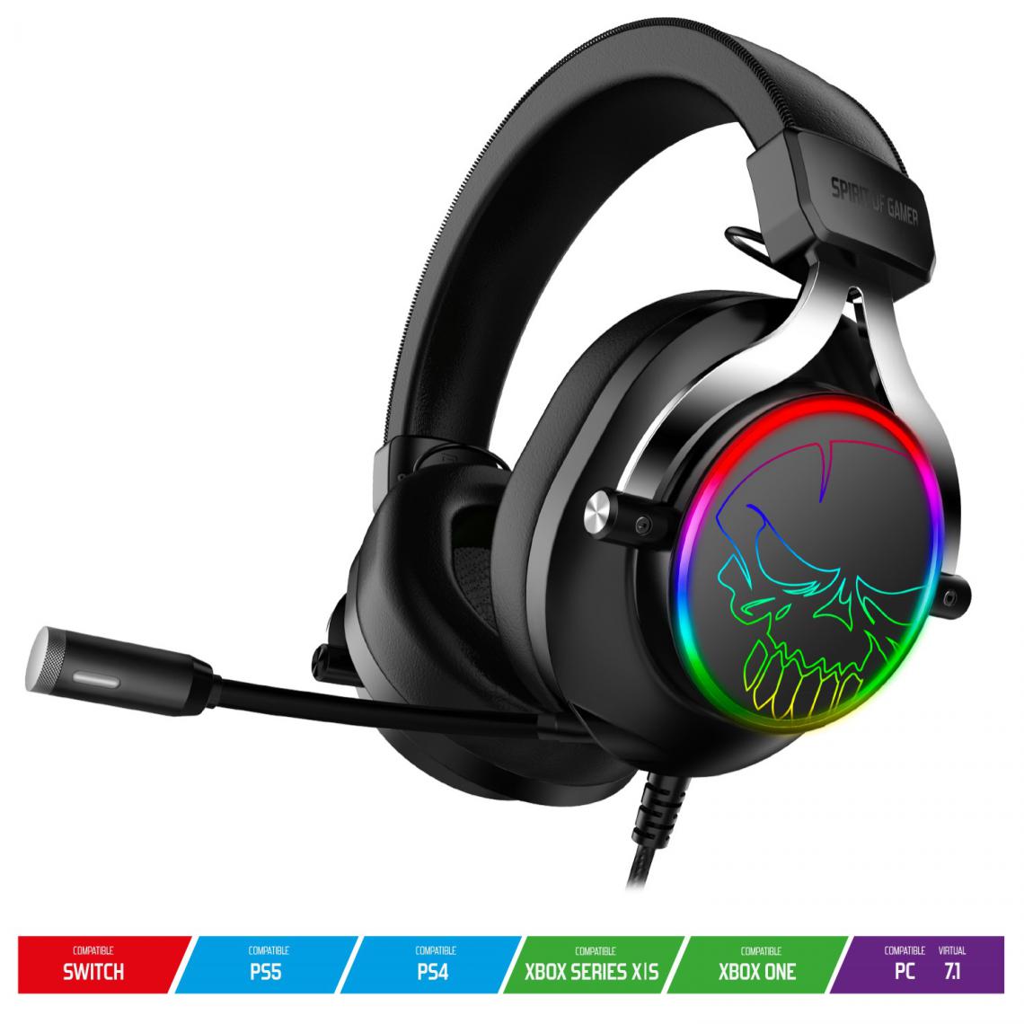 Spirit Of Gamers - Casque audio gamer RGB XPERT H600 7.1 Virtuel compatible PC, Switch, PS5 / PS4, XBOX SERIES X|S / XBOX ONE - Casque