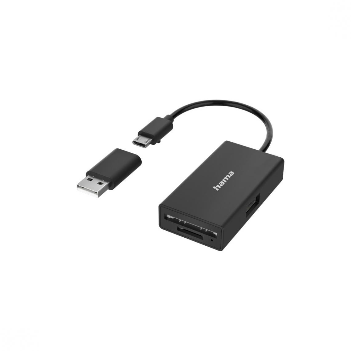 Hama - Hub/lect. cartes USB-OTG, 3 ports, USB-A, SD, microSD, avec adaptateur USB-A - Hub