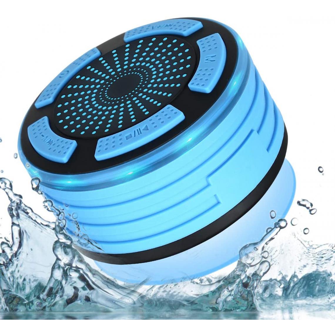 Chrono - Enceinte Bluetooth Étanche Haut-parleur Douche Sans Fil Portable étanche Douche Haut-Parleur avec Radio FM,Lumières LED ,pour Salle de Bain Piscine Plage Cuisine Extérieure,Blue - Enceintes Hifi