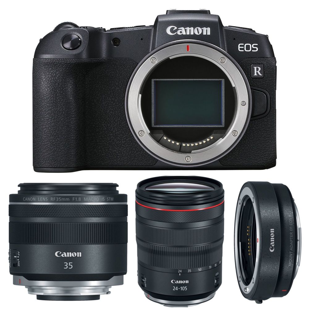 Canon - CANON EOS RP + RF 24-105mm F4L IS USM + RF 35mm F1.8 IS Macro STM + EF-EOS R Mount Adapter - Reflex Grand Public