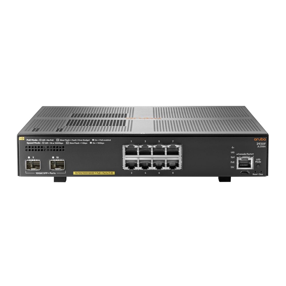 Hp - Hewlett Packard Enterprise Aruba 2930F 8G PoE+ 2SFP+ Géré L3 Gigabit Ethernet (10/100/1000) Gris 1U Connexion Ethernet, supportant l'alimentation via ce port (PoE) - Switch