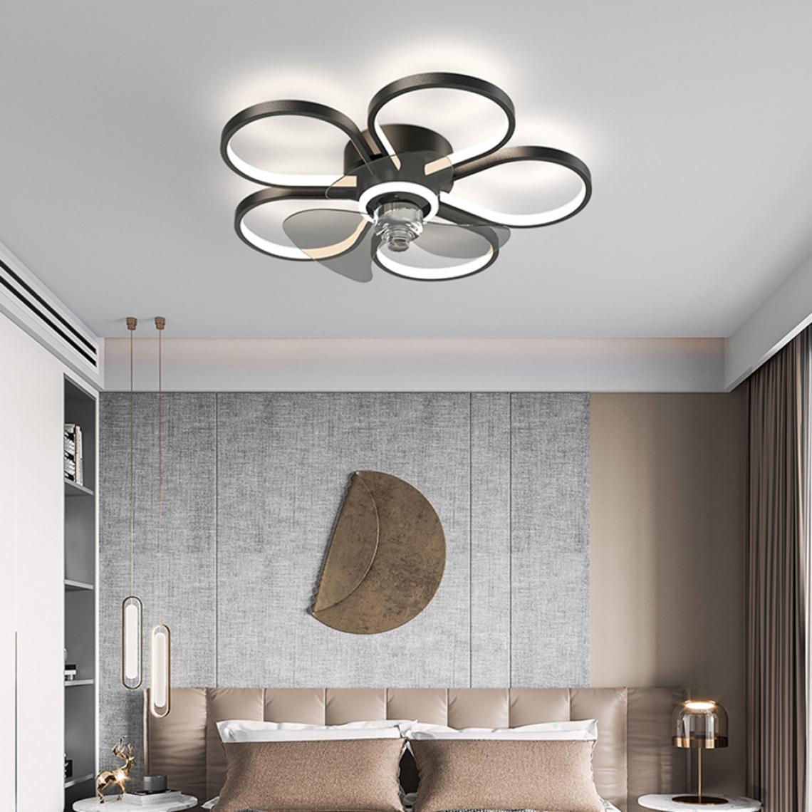 Universal - Lampe ventilateur de plafond de 50cm, 220V LED55W dimmer sans étape maison salon chambre à coucher lampe ventilateur de plafond lustre intégré, noir - Plafonniers