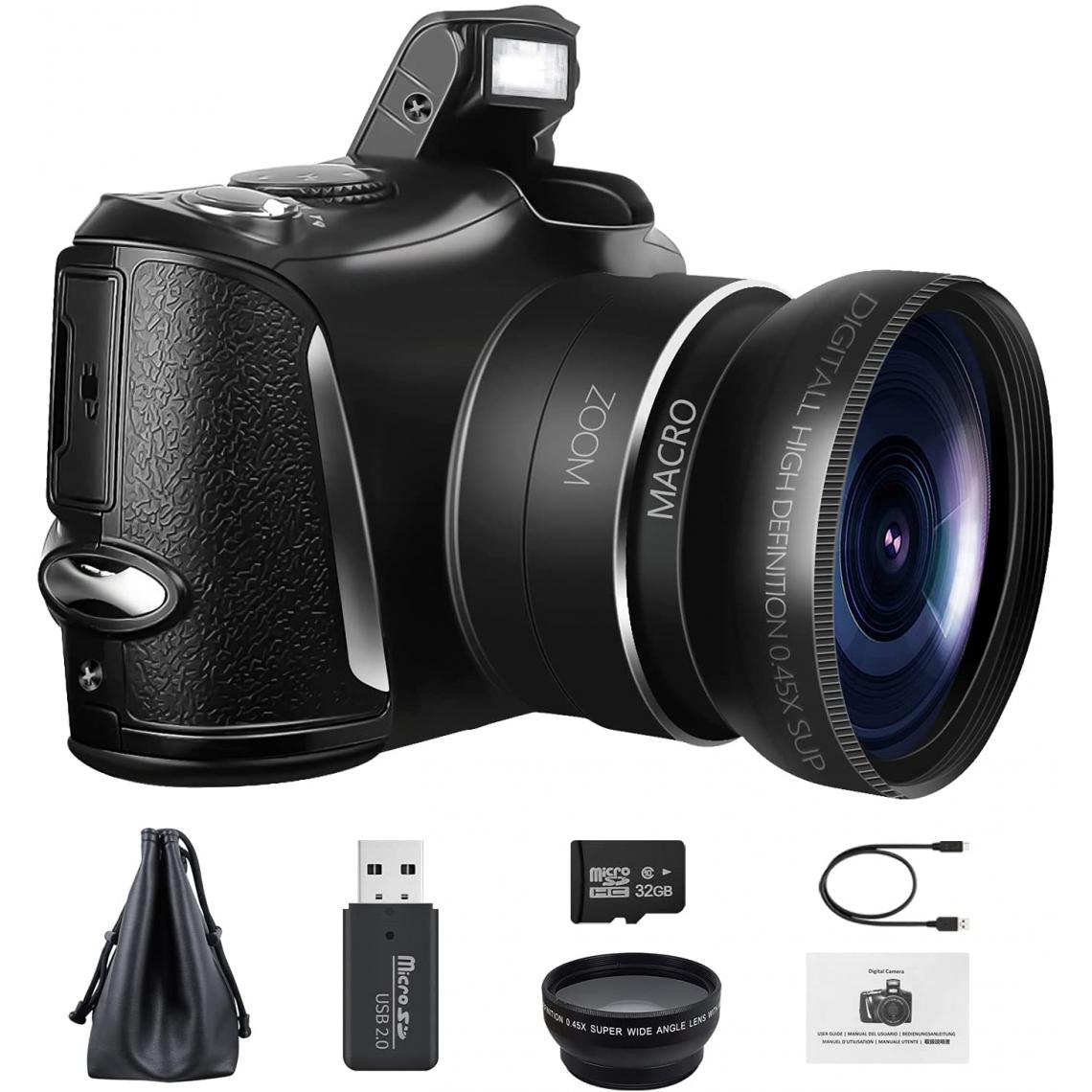 None - Appareil Photo numérique 4K Caméra vidéo Caméscope Ultra HD 48MP Vlogging Caméra avec Objectif Grand Angle 16X Zoom numérique Écran 3.0" Appareil Photo Compact pour Les débutants en Photographie - Appareil compact