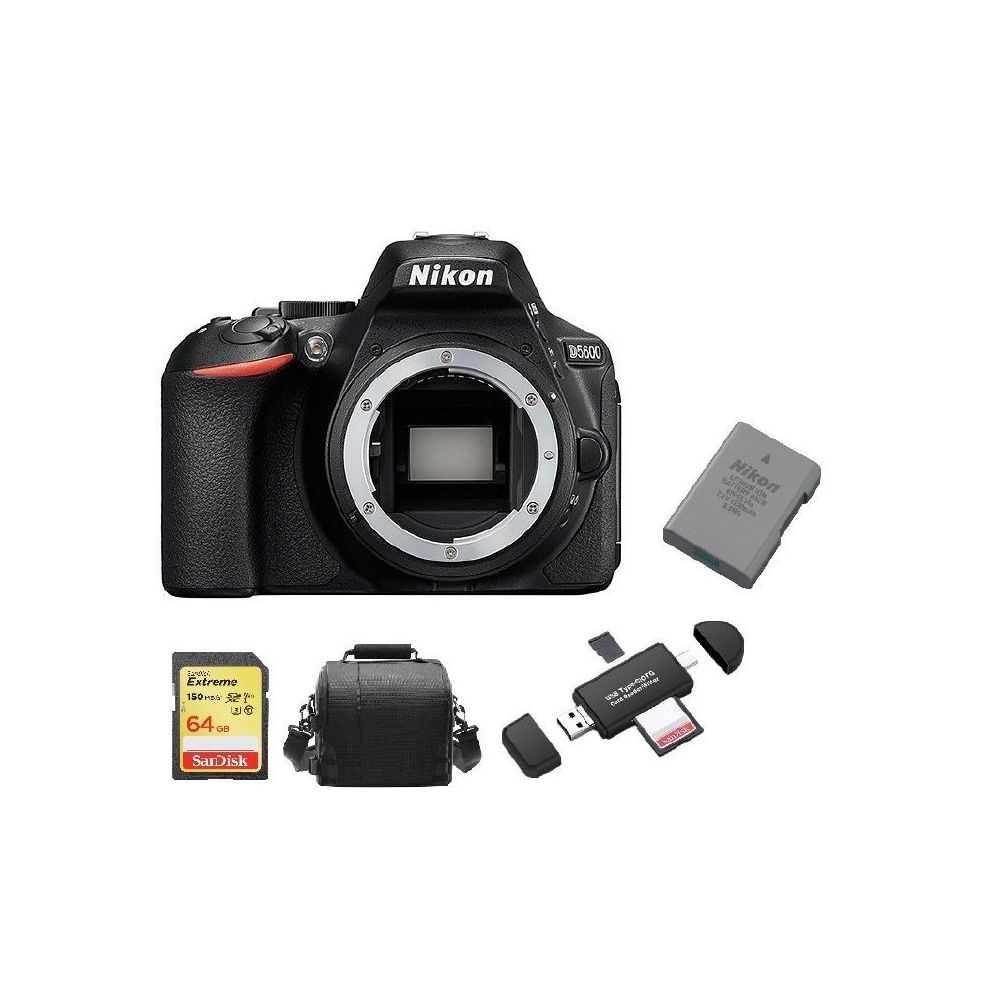 Nikon - NIKON D5600 Body + 64GB SD card + camera Bag + NIKON EN-EL14A Battery + Memory Card Reader - Reflex Grand Public