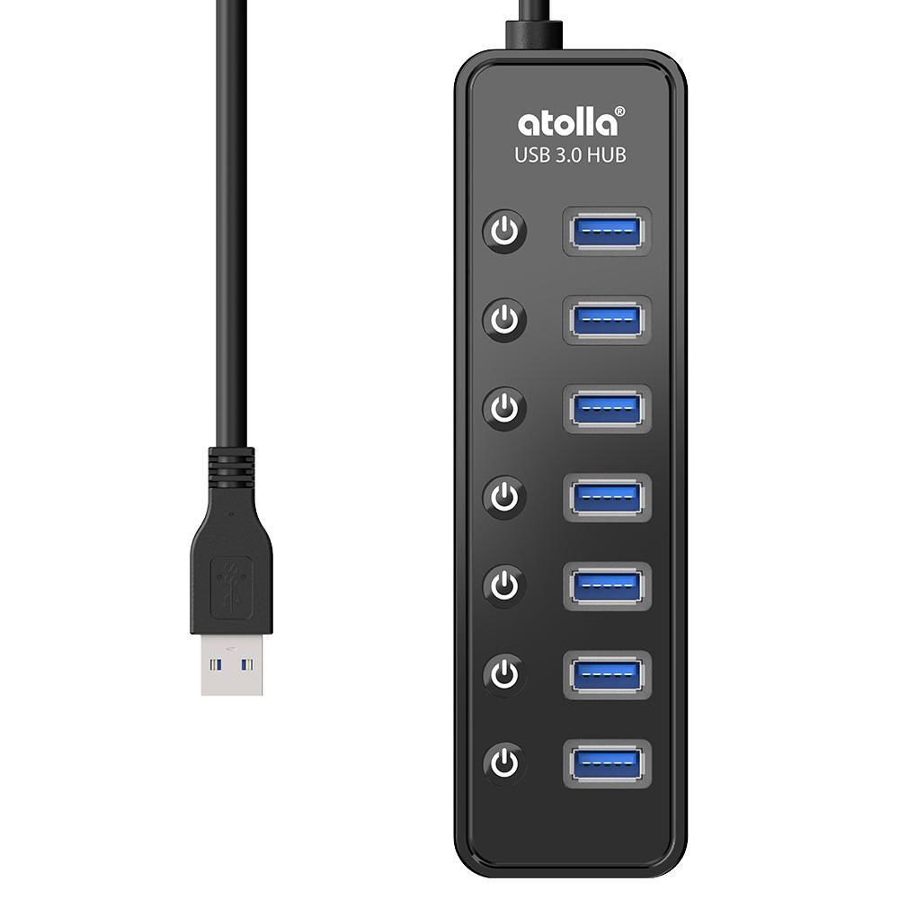 Atolla - Atolla USB Hub 3.0 - Hub 7 ports USB 3 - Adaptateur secteur 5V / 3A - 1 port de charge intelligent - Commutateur individuel - Indicateurs individuels(207G) - Hub