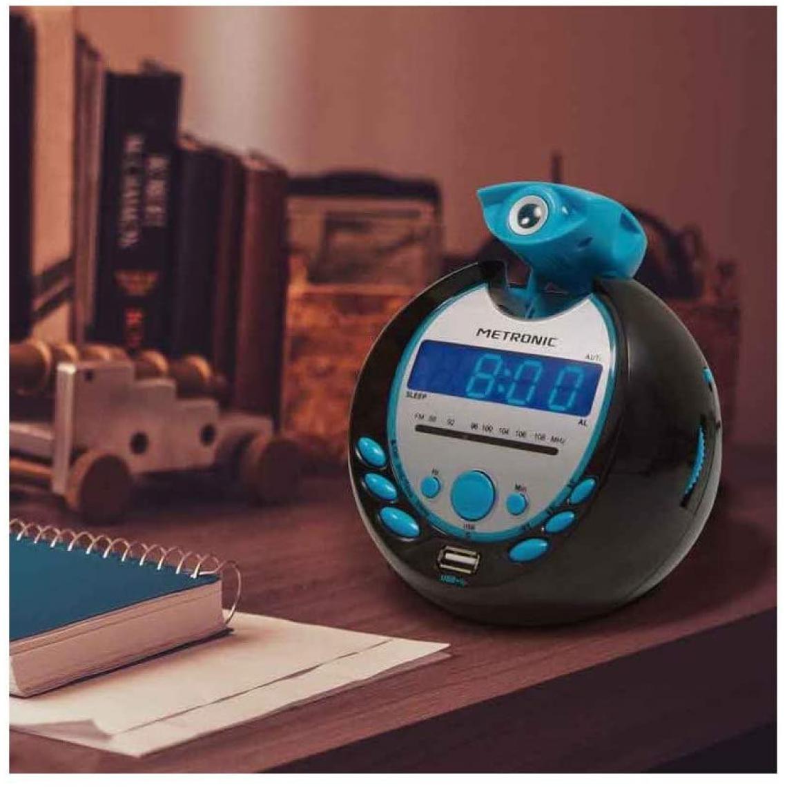 Metronic - radio Réveil Enfant Sportsman MP3 USB avec projection de l'heure bleu noir - Radio