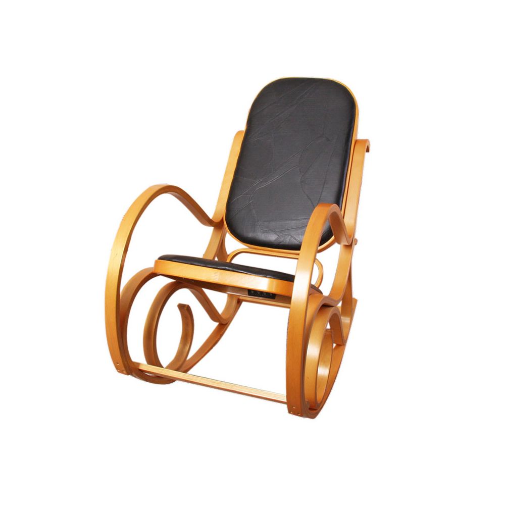 Mendler - Rocking-chair, fauteuil à bascule M41, imitation bois de chêne, assise en cuir Patchwork, noir - Fauteuils