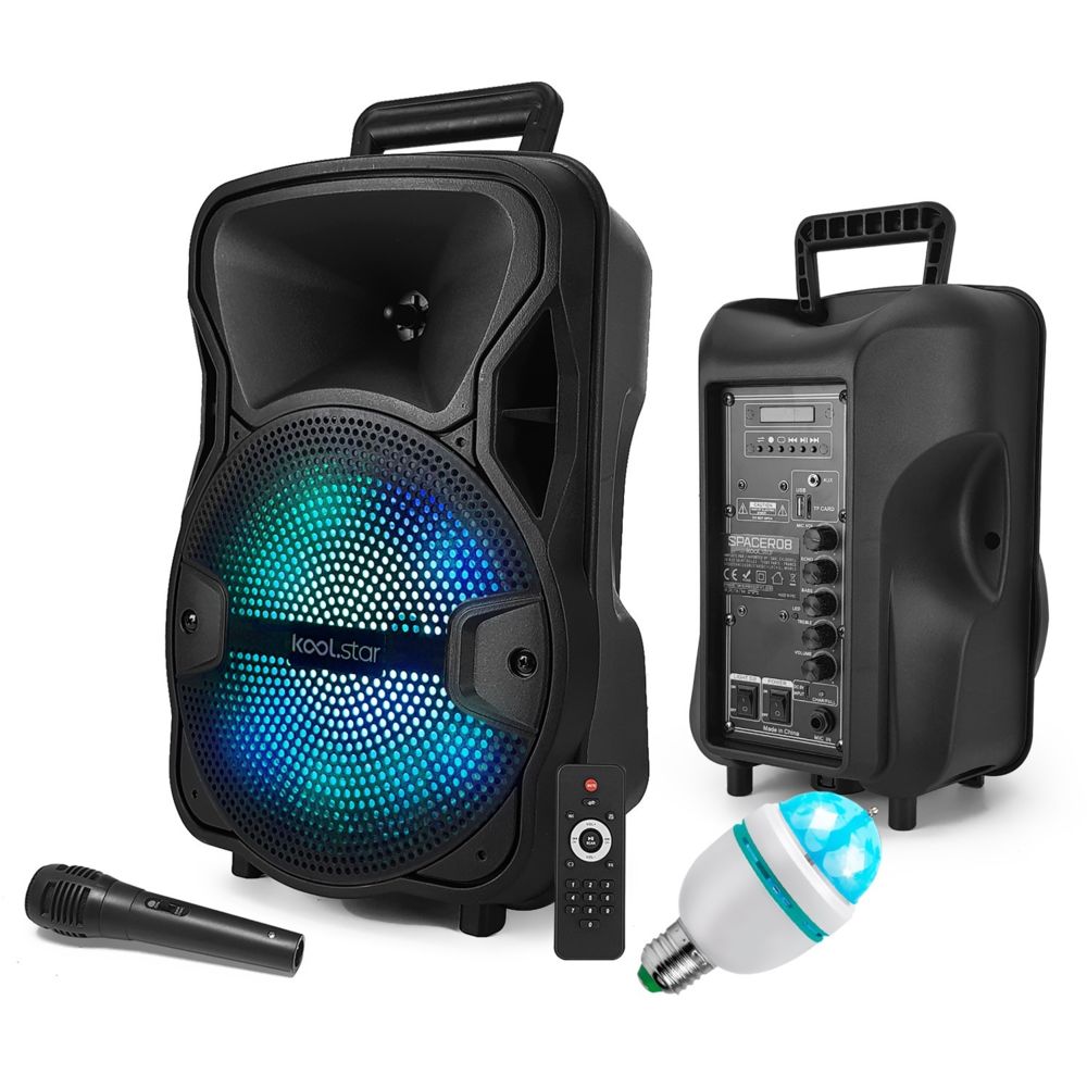 Koolstar - Enceinte Karaoke SONO DJ KoolStar autonome Mobile sur Batterie 8"" - 200W - USB/Bluetooth/SD + Micro + Tel + Ampoule DIAMS - Packs sonorisation