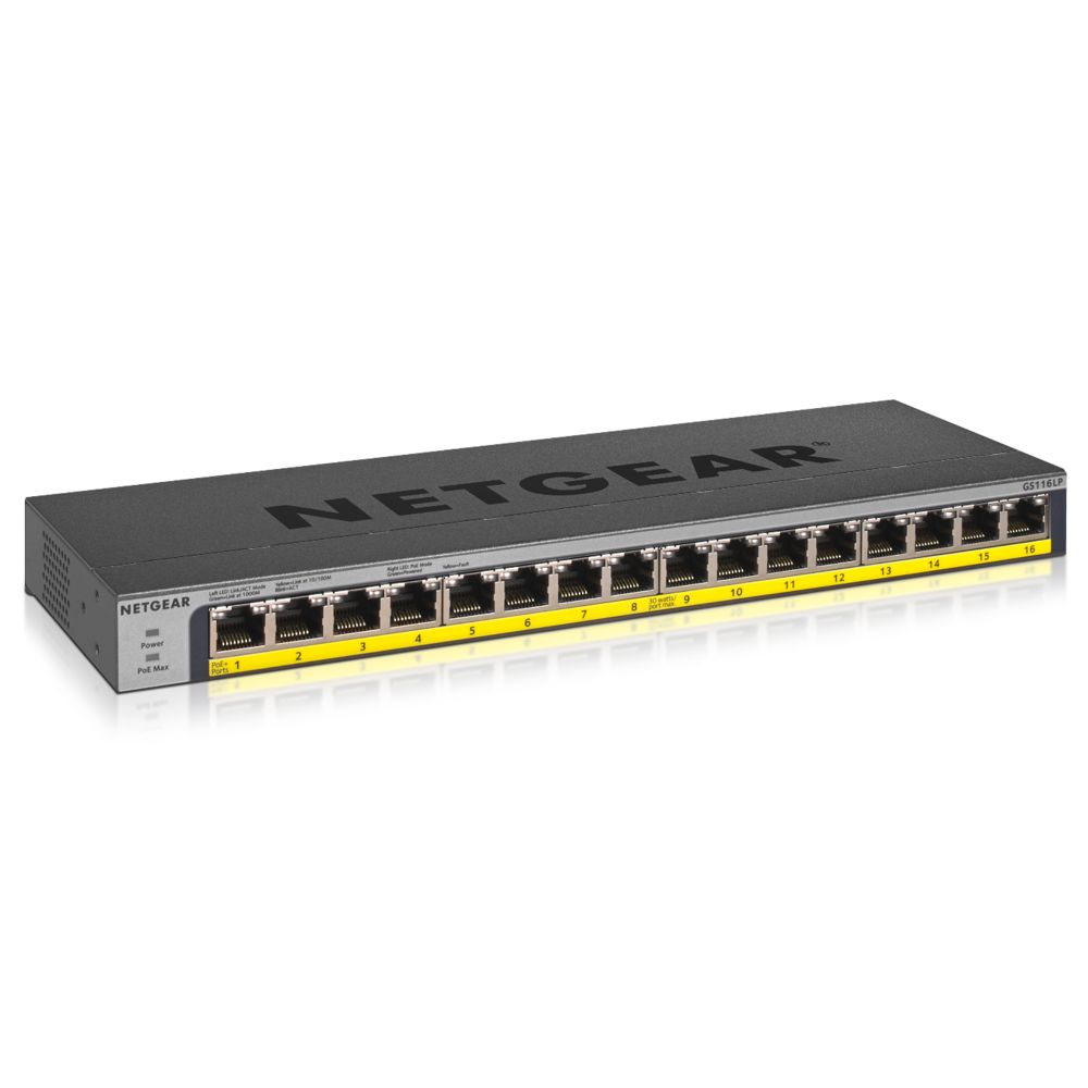 Netgear - Netgear GS116LP Non-géré Gigabit Ethernet (10/100/1000) Noir Connexion Ethernet, supportant l'alimentation via ce port (PoE) - Switch