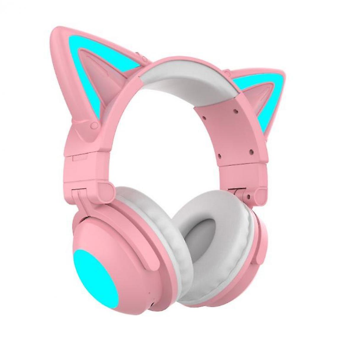 Universal - Boucles d'oreilles de chat de casque de jeu autour du son RVB LED élimination du bruit de lumière 5.0 Bluetooth (rose) - Micro-Casque