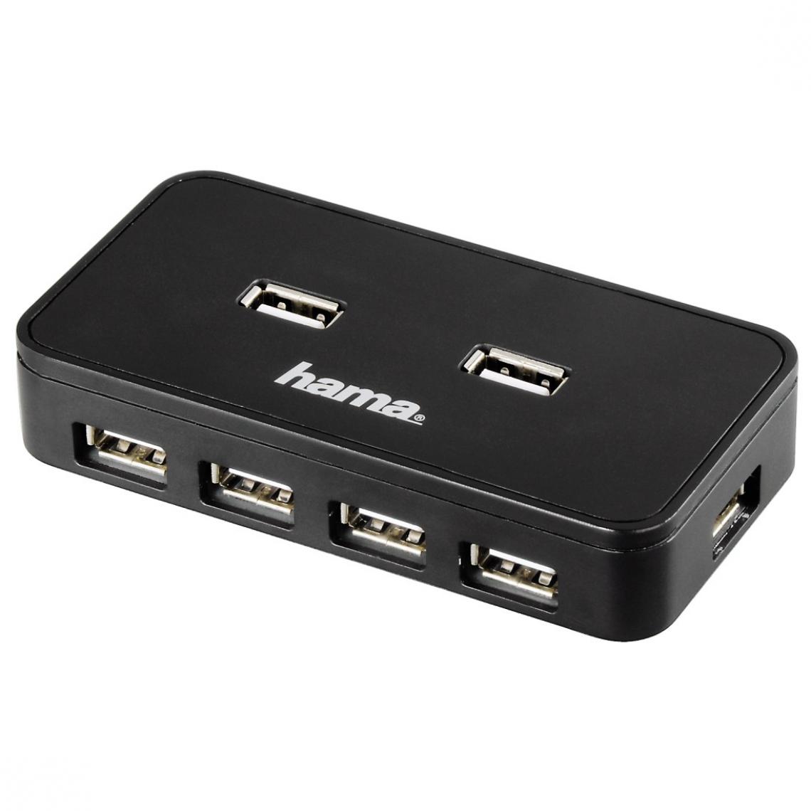 Hama - Hub USB 2.0, 7 ports, avec alimentation secteur, Noir - Hub