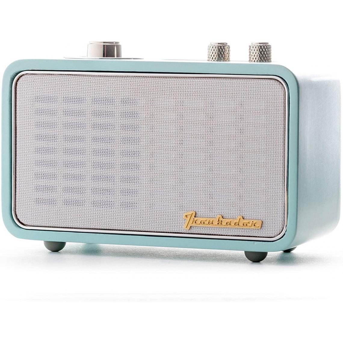 Chrono - Haut-parleur Bluetooth rétro, petit haut-parleur avec radio pour la maison intérieure. Haut-parleur portable rechargeable, style vintage en bois(Bleu) - Enceintes Hifi