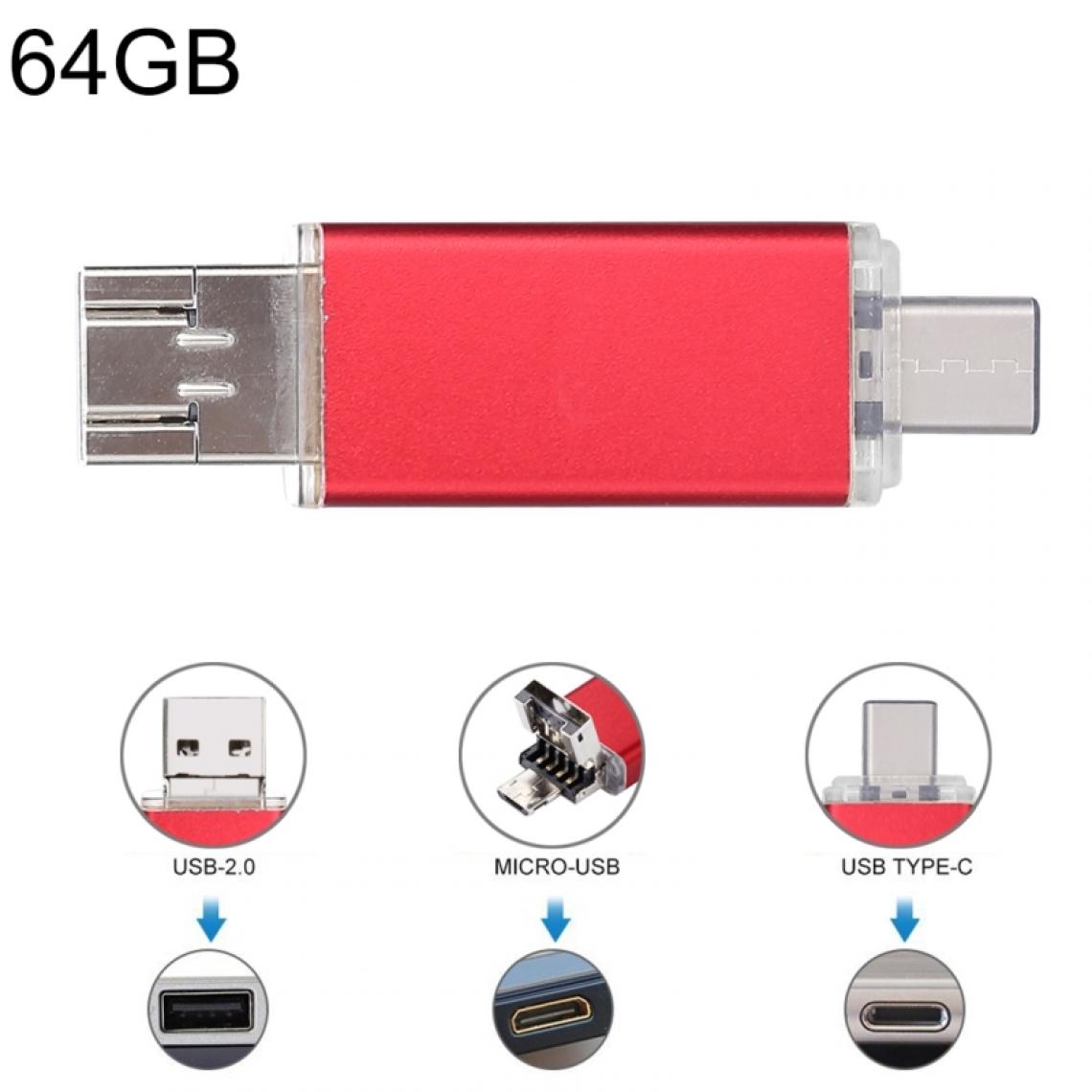 Wewoo - Pour Smartphones Type-C et PC rouge 64 Go Clé USB Multifonction USB-C / Type C + USB 2.0 + OTG 3 en 1 - Lecteur carte mémoire