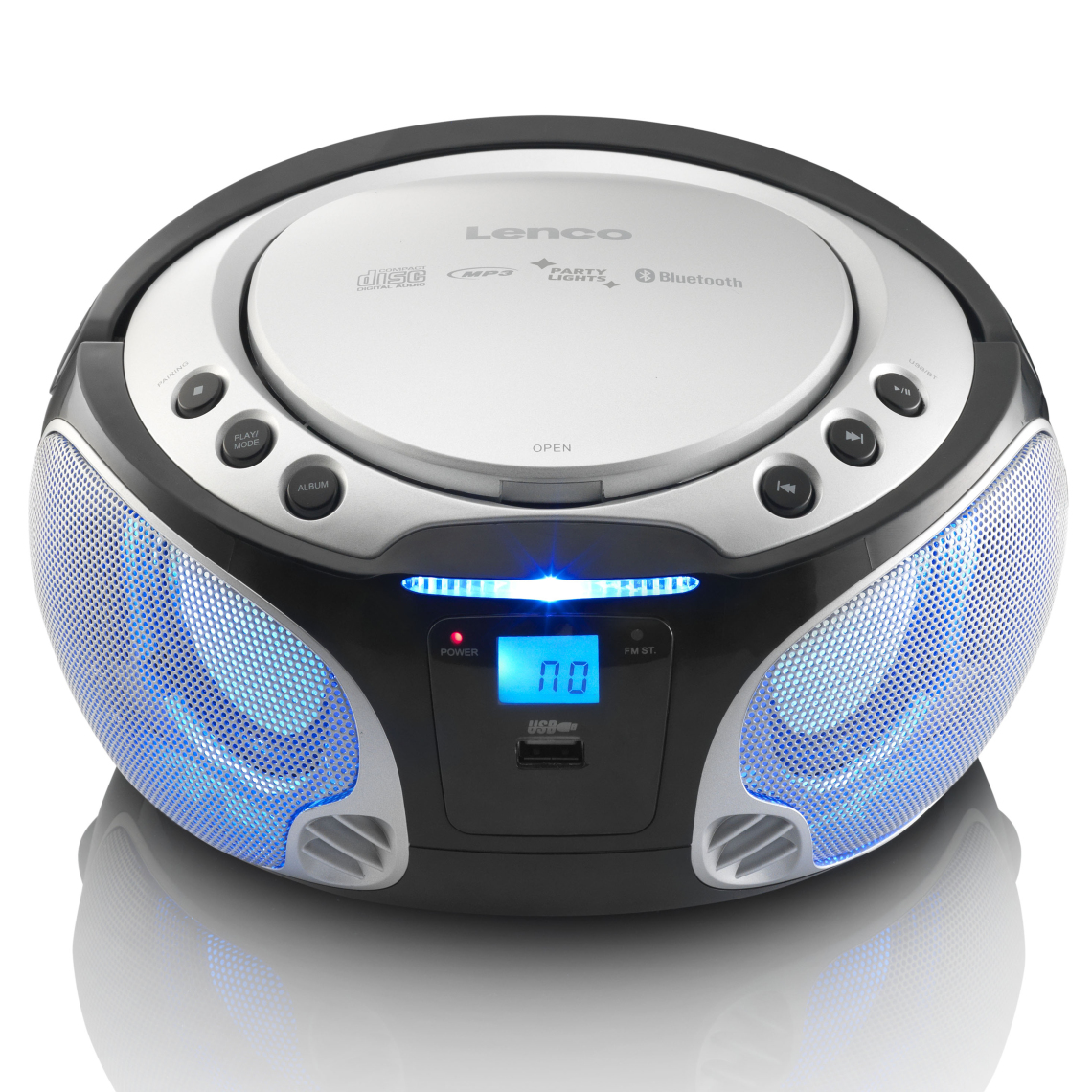 Lenco - Radio portable FM et lecteur CD/MP3/USB/Bluetooth avec éclairage LED SCD-550SI Noir-Argent - Radio