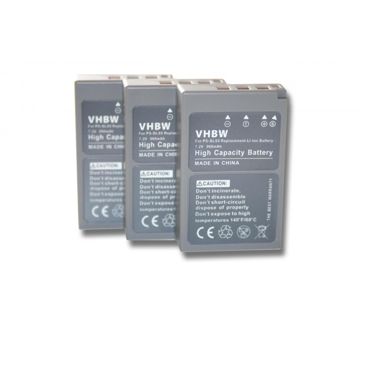 Vhbw - vhbw 3x batterie compatible avec Olympus OM-D E-M10 Mark IV, E-M10 appareil photo APRN (900mAh, 7,2V, Li-Ion) - Batterie Photo & Video