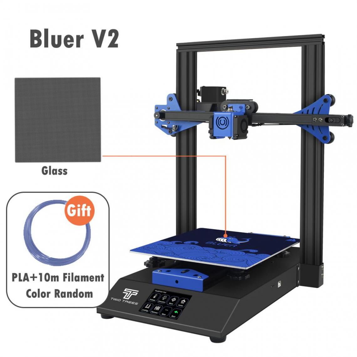 Generic - Imprimante 3D Bluer V2, avec Pilote Silencieux et Écran Tactile Couleur TFT de Grande Taille et PEI Magnétique  Convient pour Filament  PLA, ABS, PETG,Wood  41 *40 * 52 cm - Noir  - Imprimante 3D