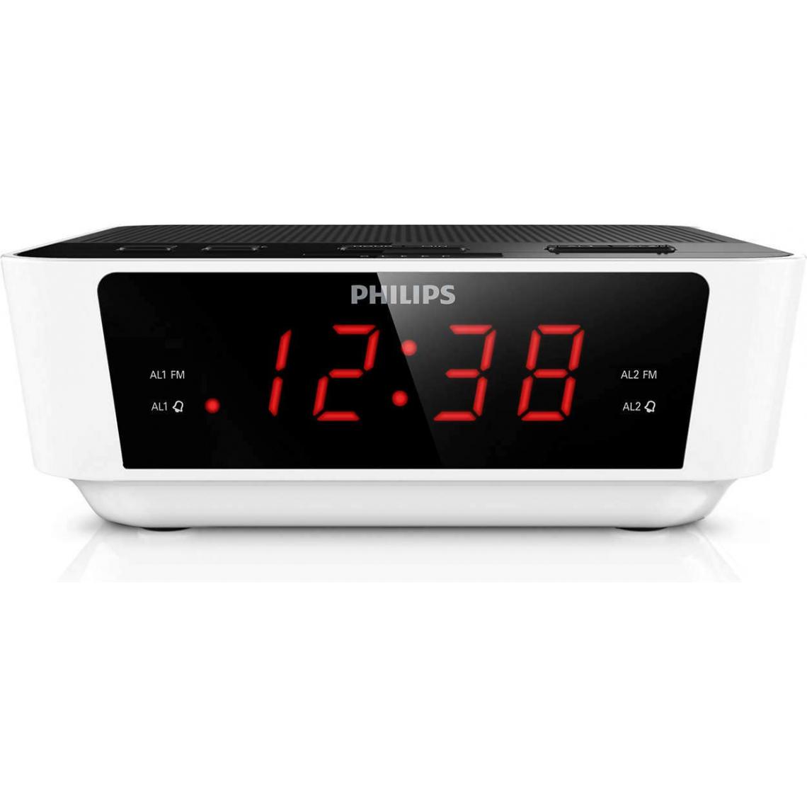 Philips - radio réveil avec écran et double alarme noir blanc - Radio