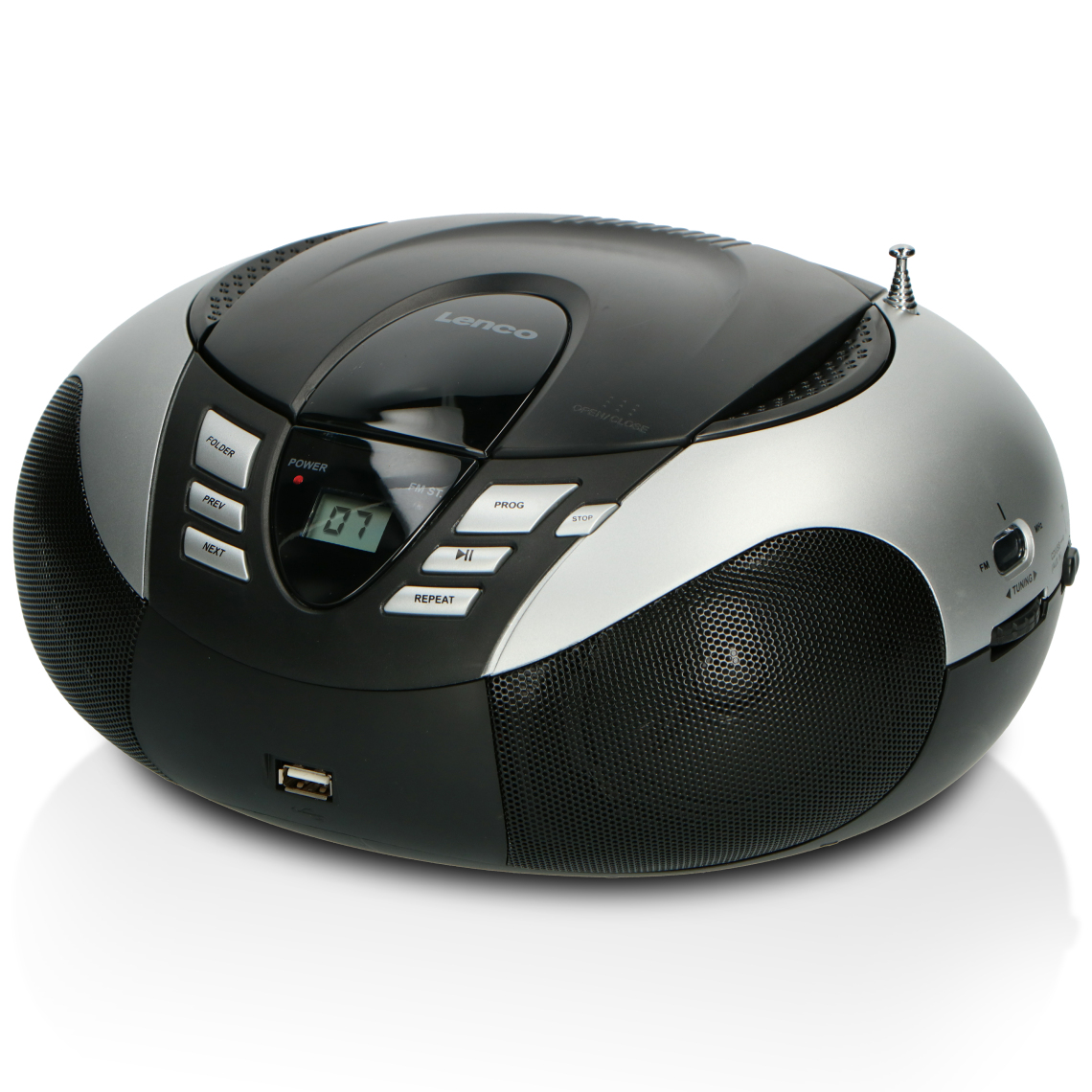Lenco - Radio portable FM et lecteur CD/USB SCD-37 USB Silver Noir-Gris - Radio