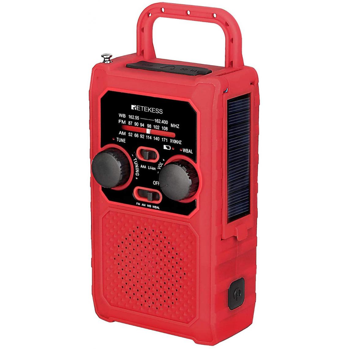 Retekess - radio portable AM FM avec batterie Li-on rechargeable Intégrée de 5000 mAh et LED Torche pour Camping rouge noir - Radio