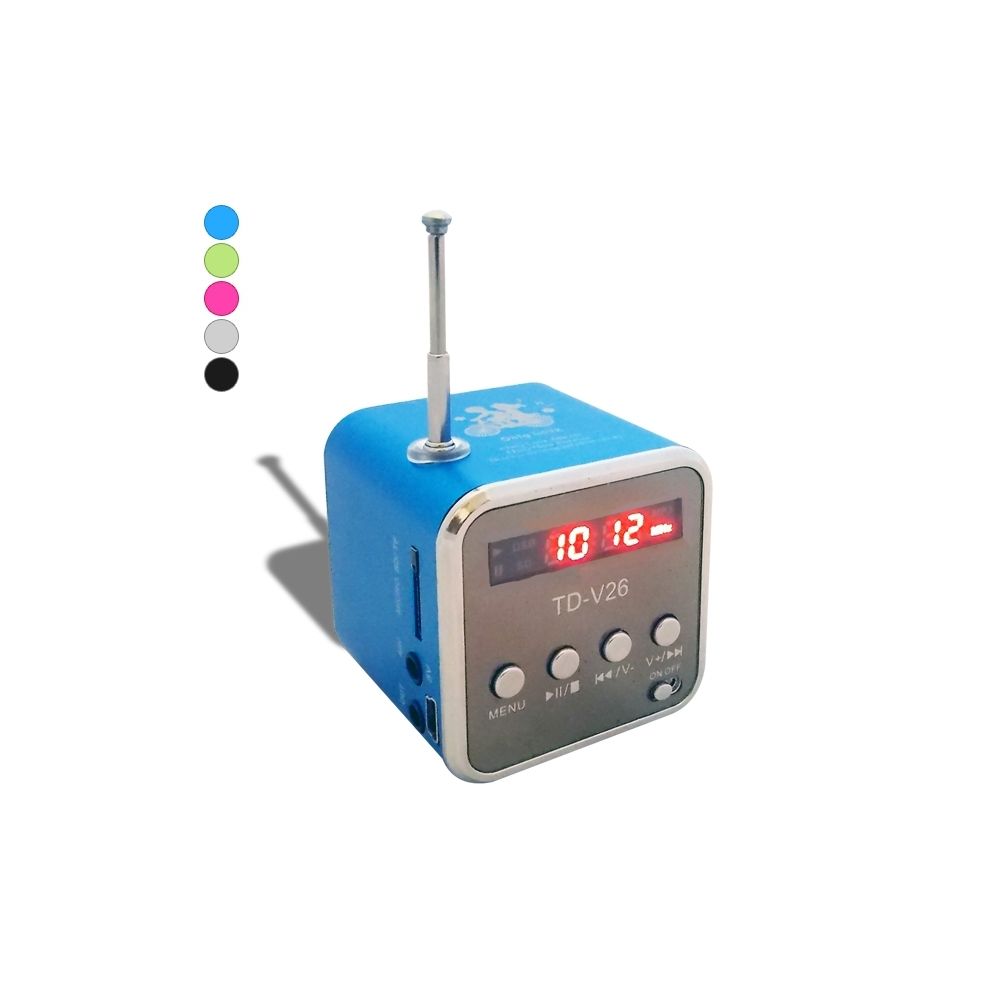 Totalcadeau - Mini enceinte cube mp3/radio haut-parleur avec écran LCD bleu - Enceintes Hifi