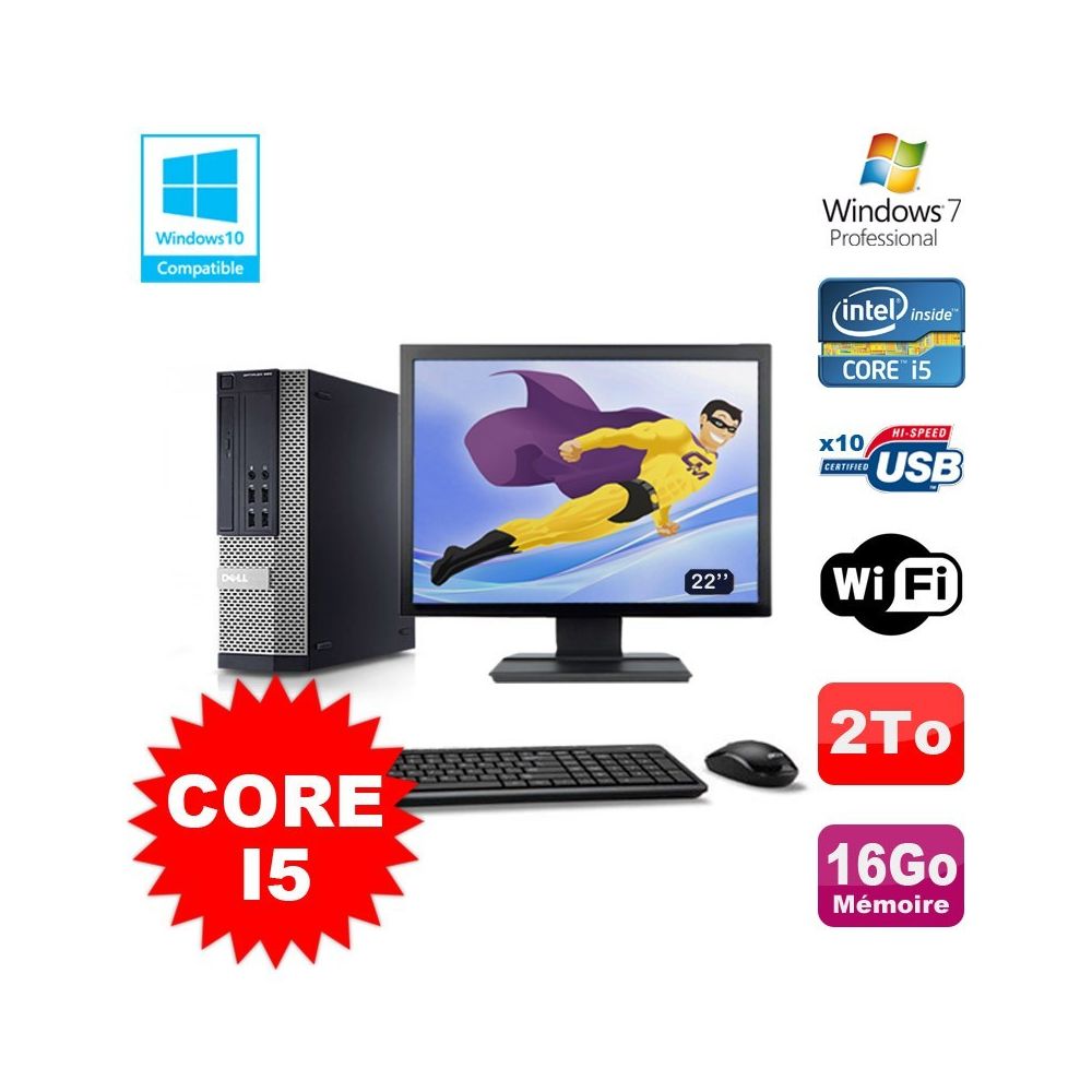 Dell - Lot PC Dell 7010 SFF Core I5 2400 3.1GHz 16Go Disque 2To Wifi W7 + Ecran 22"" - PC Fixe