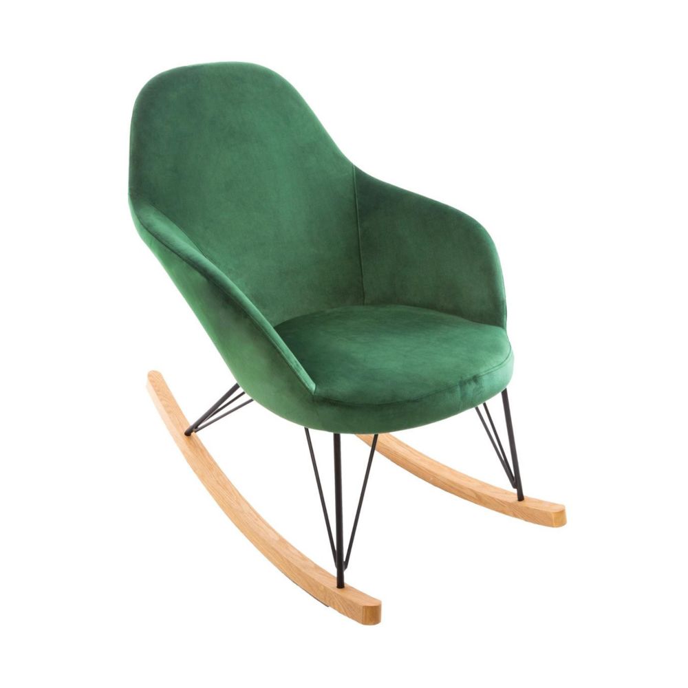 Atmosphera, Createur D'Interieur - Atmosphera - Rocking chair fauteuil à bascule velours vert Ewan - Fauteuils