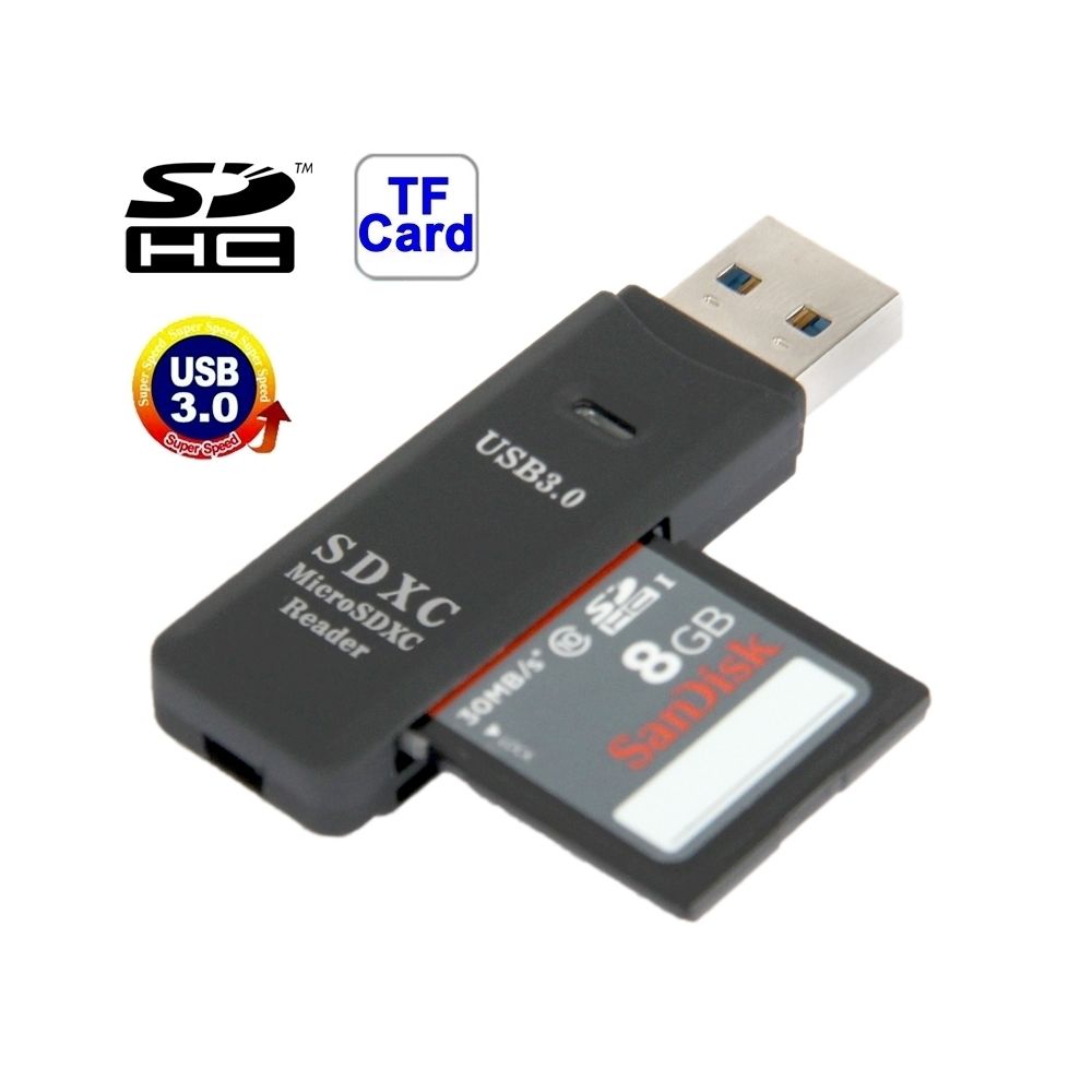 Wewoo - Lecteur de carte USB 3.0 noir Super Speed, SD / Micro SD - Lecteur carte mémoire