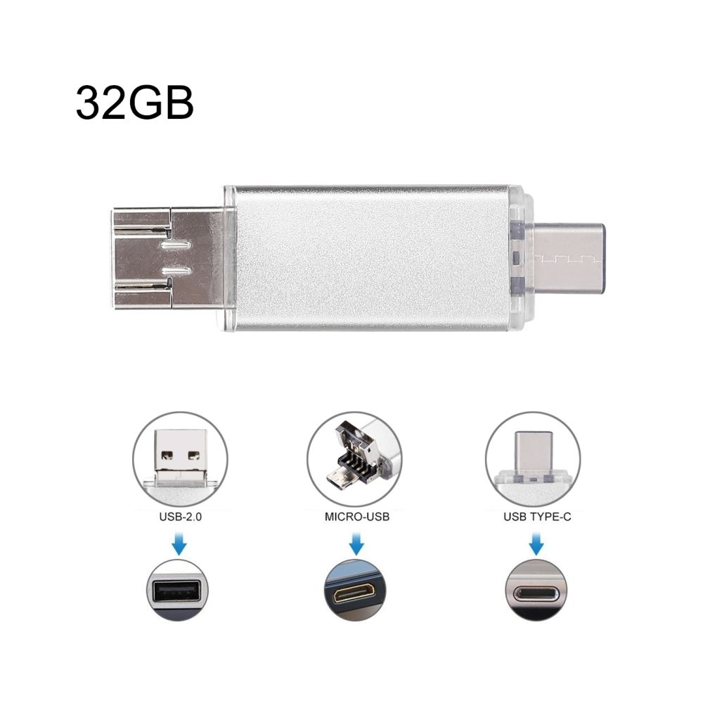 Wewoo - Pour Smartphones Type-C et PC argent 32 Go Clé USB Multifonction USB-C / Type C + USB 2.0 + OTG 3 en 1 - Lecteur carte mémoire