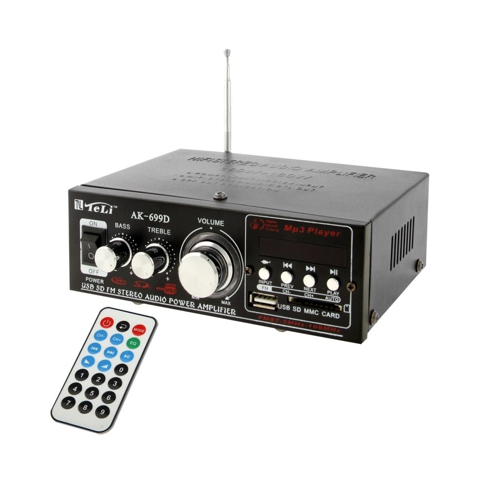 Wewoo - Ampli noir HiFi Stéréo Audio MP3 Amplificateur de Puissance avec Télécommande, FM USB SD MMC Carte, Lecteur Numérique 180W + 180W - Ampli