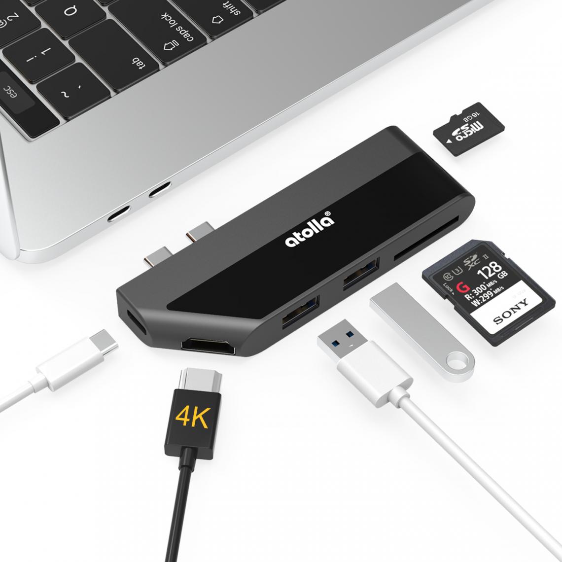 Atolla - Atolla Hub USB C, Adaptateur USB C vers Thunderbolt 3 pour Macbook, 4K HDMI, PD 100W, 2 Ports USB 3.0, Lecteur de Carte SD/TF - Hub
