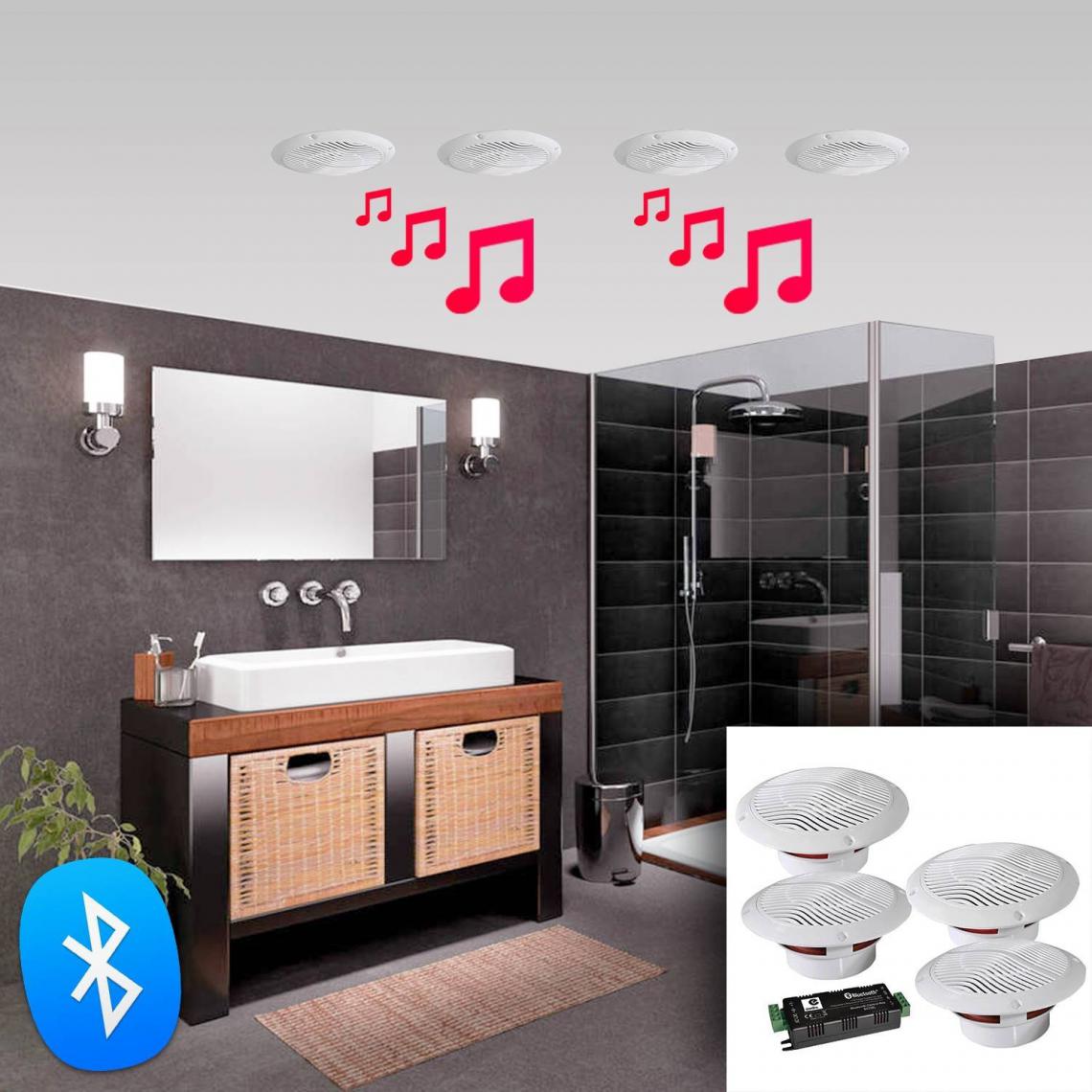 E-Audio - Kit de 4 Haut-parleurs de plafond étanches 160W BLUETOOTH - E-AUDIO B403BL - Enceintes Hifi