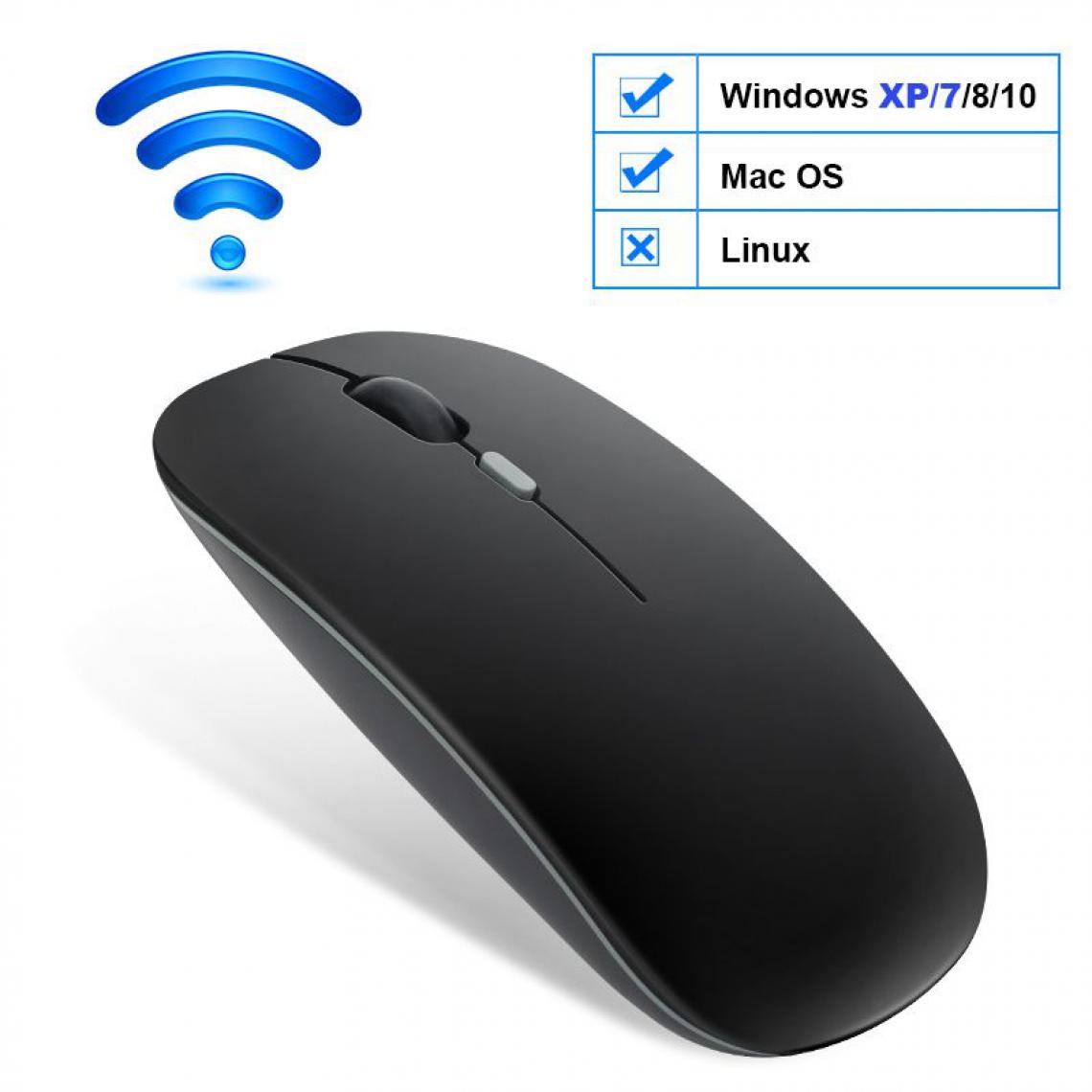 Generic - Souris sans fil, USB Bluetooth 2.4Ghz, silencieux, ergonomique et  rechargeable , compatible Windows et Mac OS , 11.2 * 5.7 * 2 cm - Noir  - Souris