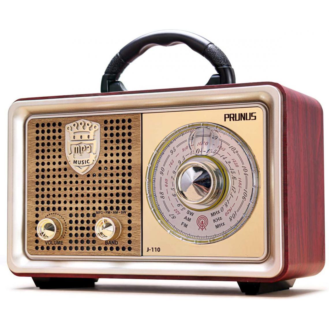 Prunus - radio portable vintage bluetooth BT FM AM (MW) SW 5W argent marron - Radio