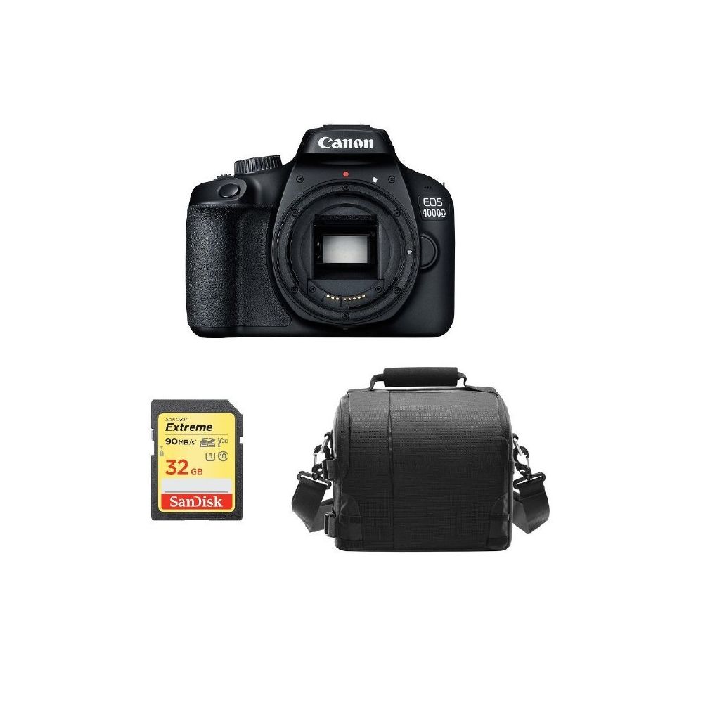 Canon - CANON EOS 4000D Body Black + 32GB SD card + camera Bag - Reflex Grand Public