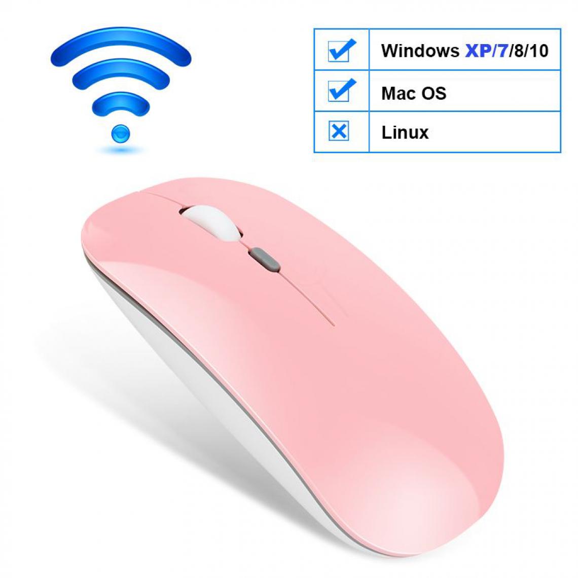 Generic - Souris sans fil, USB Bluetooth 2.4Ghz, silencieux, ergonomique et  rechargeable , compatible Windows et Mac OS , 11.2 * 5.7 * 2 cm - Rose  - Souris