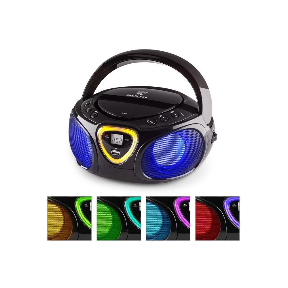 Auna - auna Roadie Boombox CD USB MP3 Radio AM/FM Bluetooth 2.1 Jeu de couleurs LED - noir Auna - Radio