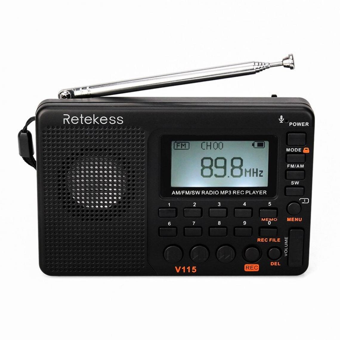 Universal - Radio V115: enregistreur radio à bande entière FM/AM: prise en charge de la musique MP3 stockée sur une carte TF(Le noir) - Radio