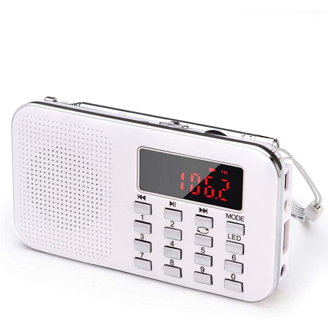 Prunus - radio portable AM / FM / SD / AUX / USB avec batterie rechargeable de 1200 mAh blanc gris - Radio
