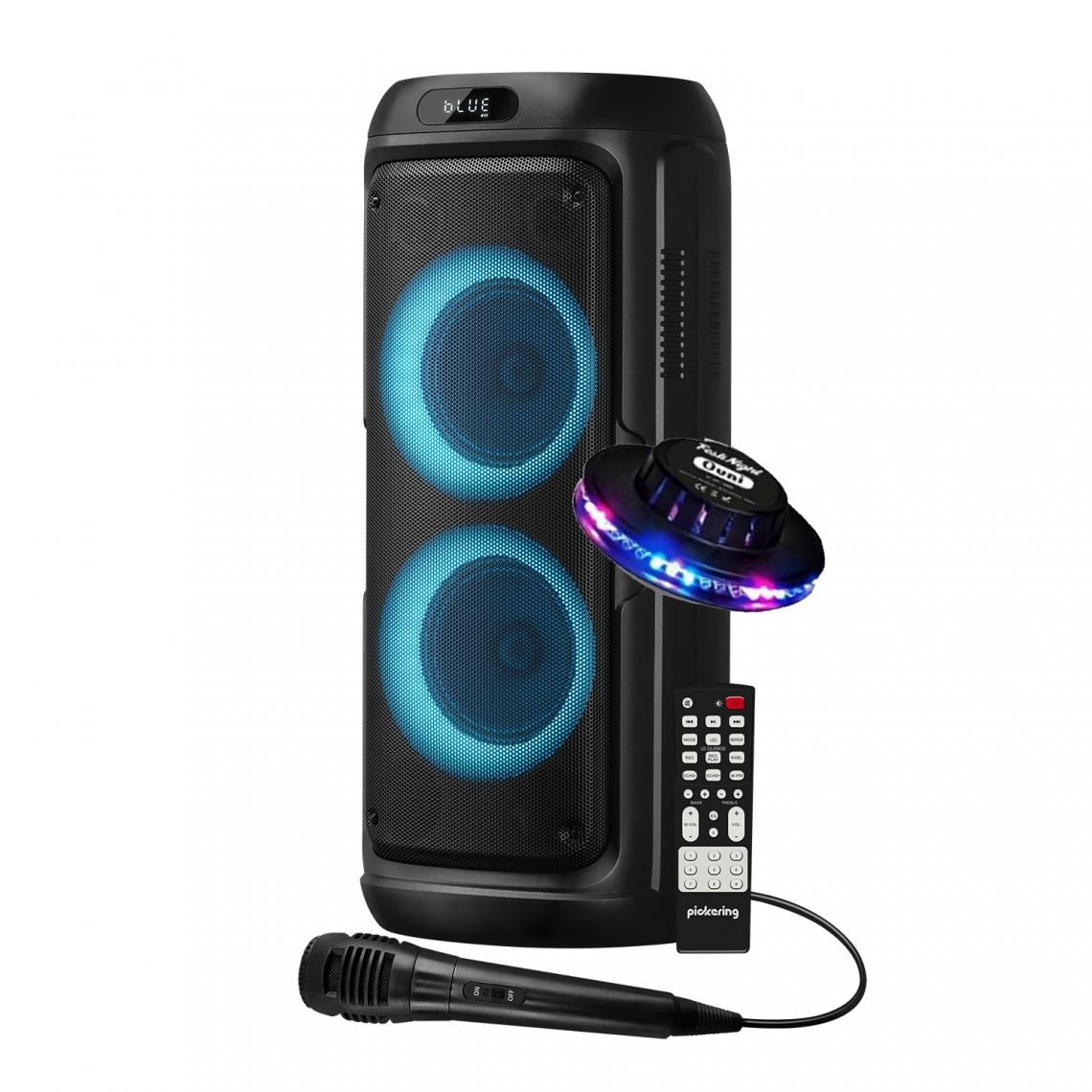 Festinight - Enceinte Karaoké Pickering ELEGANCE300, 300W Autonome sur batterie, Bluetooth USB / TWS Radio FM, Micro, Jeu de lumière OVNI LED - Packs sonorisation