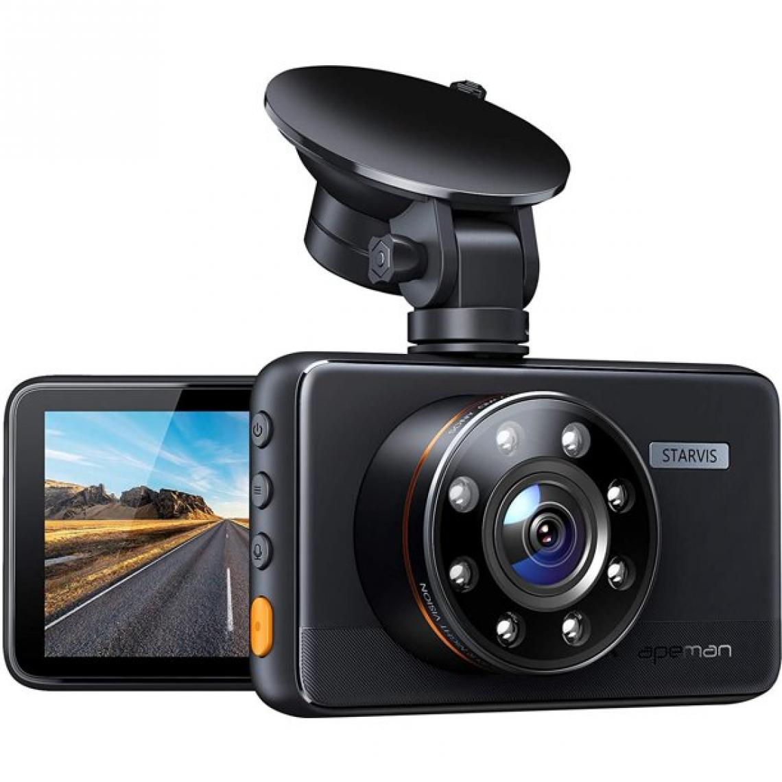 Apeman - Caméra de Bord APEMAN C660, Vision Nocturne Supérieure avec 8 Lumières IR, 1080P, Écran IPS 3'', Grand Angle 170°, Noir - Accessoires caméra